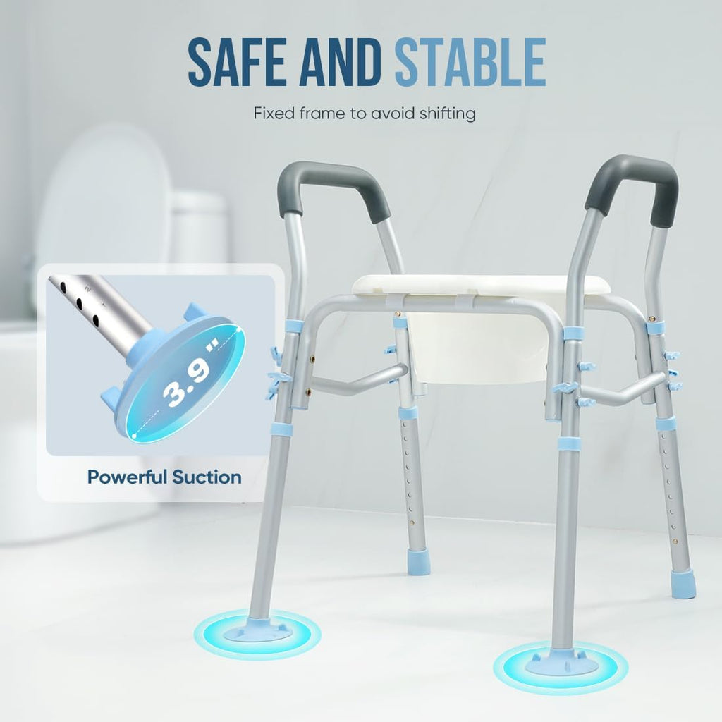 Stand Alone Raised Toilet Seat with Safety Frame, Height Adjustable Legs D331380