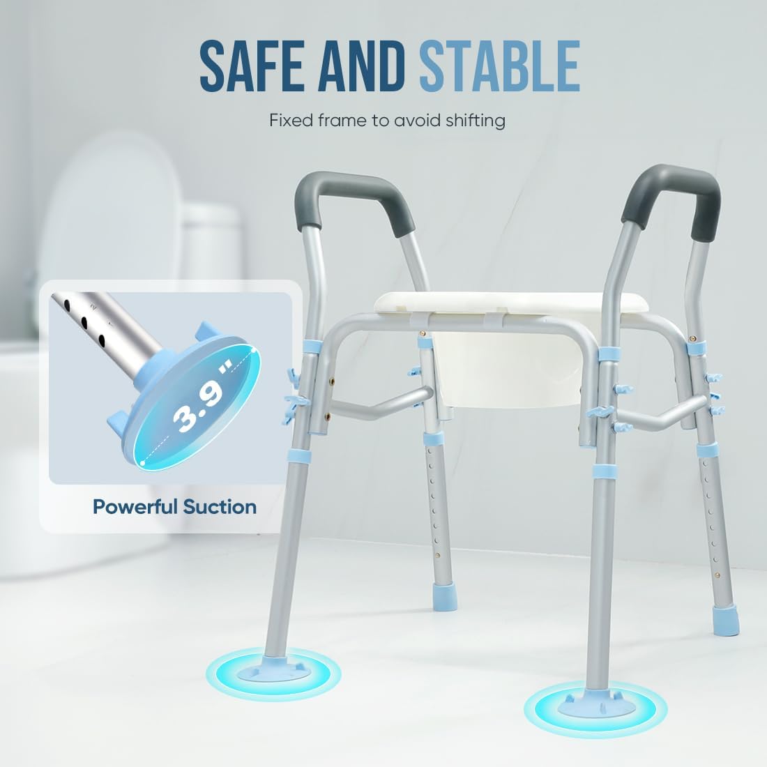 Stand Alone Raised Toilet Seat with Safety Frame, Height Adjustable Legs D331380