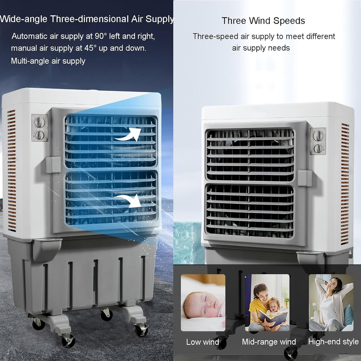 Commercial Evaporative Air Cooler Fan, 3-in-1 Swamp Cooler with 120L Water Tank, 3 Speeds U17836