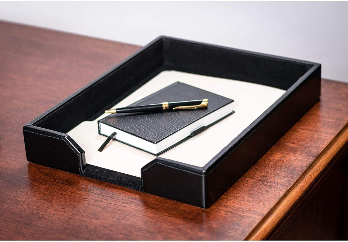 Black Bonded Leather Letter Tray W689