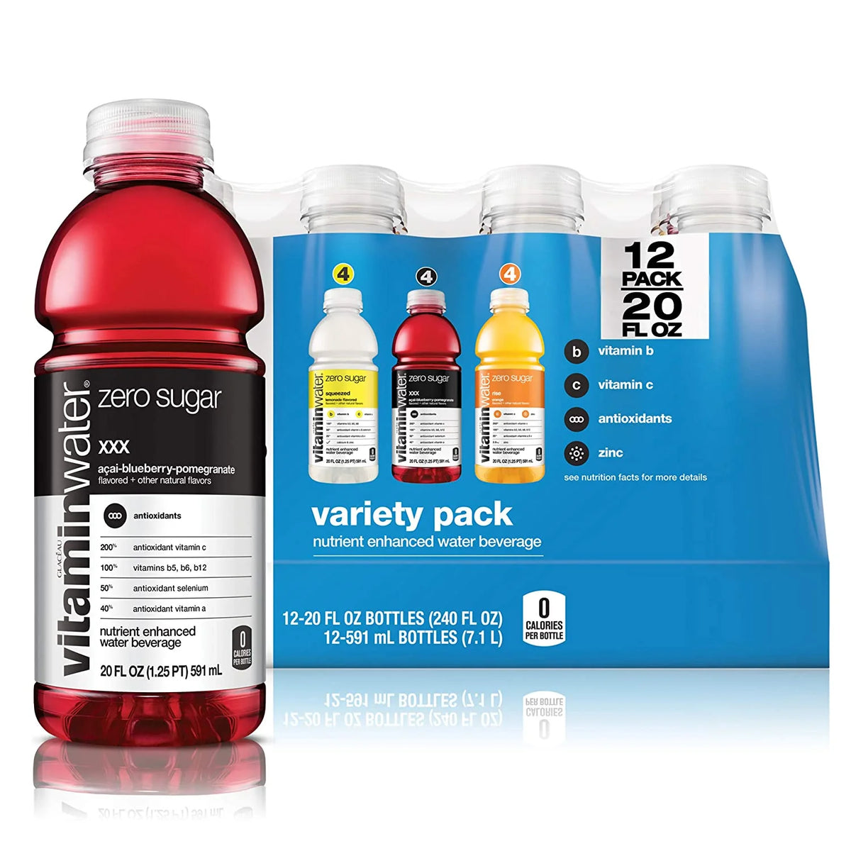 3 Flavor Variety Pack Nutrient Enhanced Flavored Water, 20 Fl Oz Bottles (Pack of 12) N9971