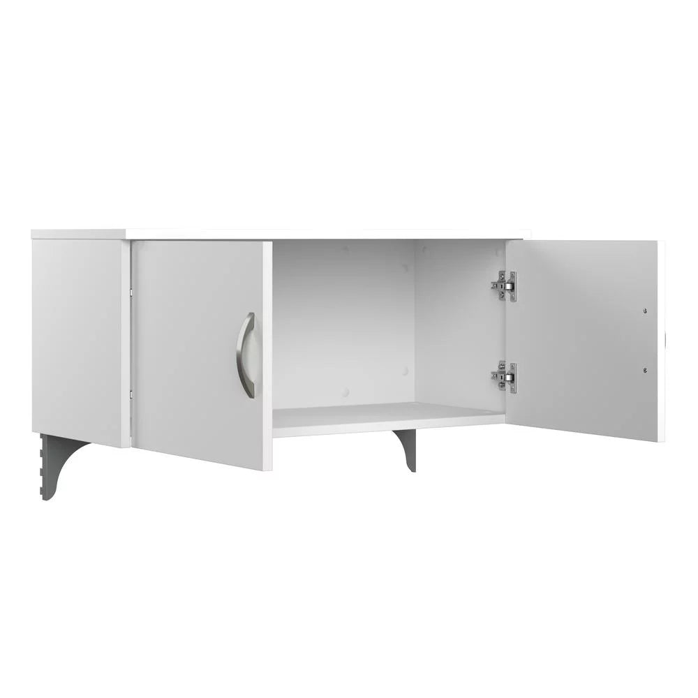 L Cubicle Desk with Storage in Pure White Engineered Wood O82207