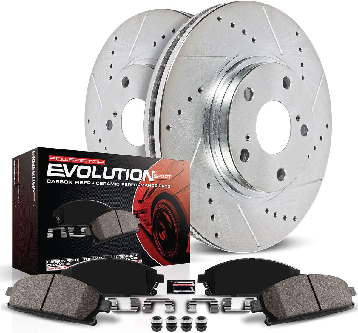 Front Z23 Carbon Fiber Brake Pads with Drilled & Slotted Brake Rotors Kit B4398