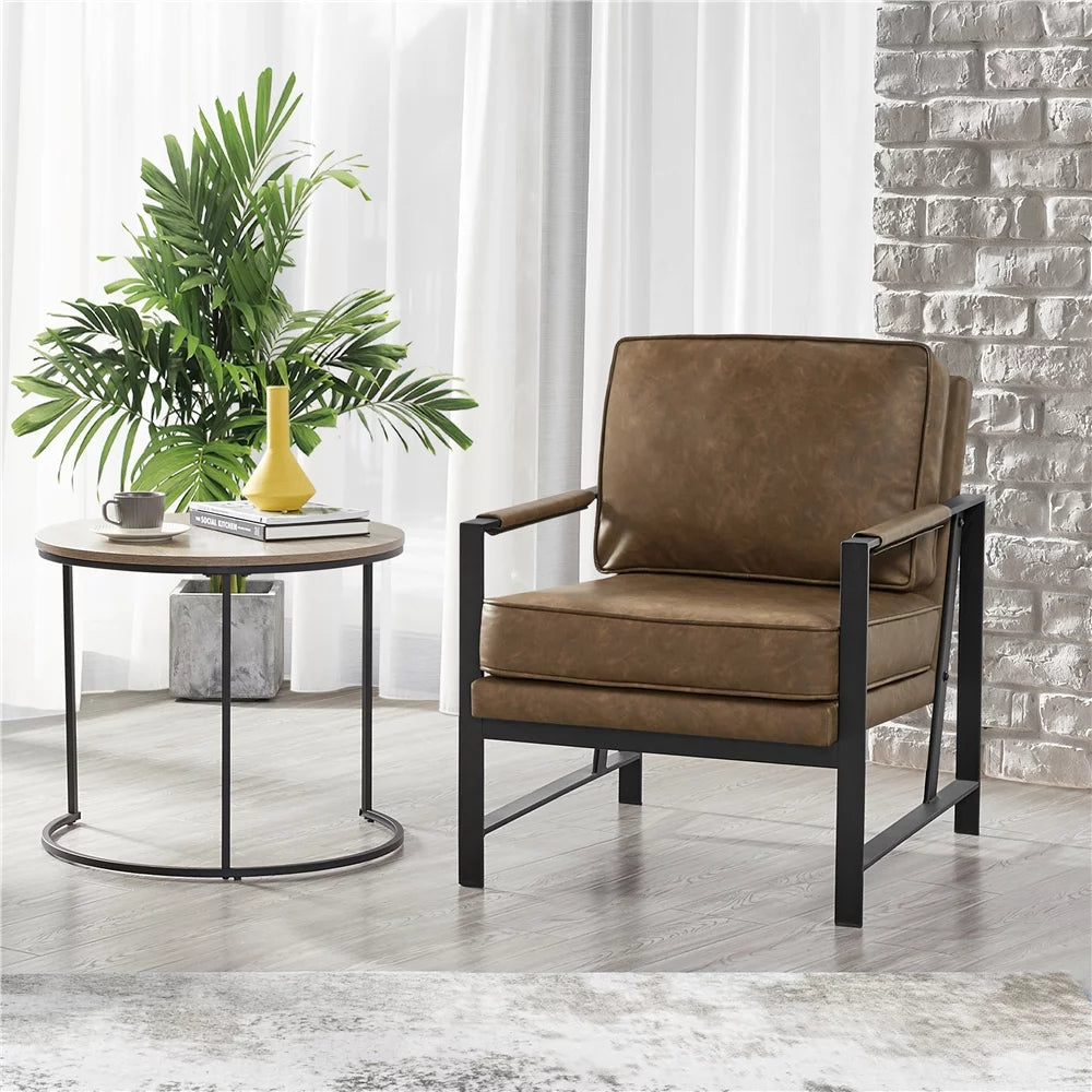 Brown Faux Leather Accent Chair with Metal Frame C144