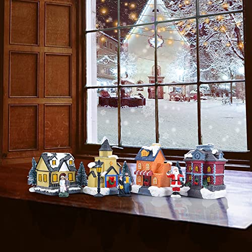 LED Lighted Christmas Village Houses with Figurines E49373