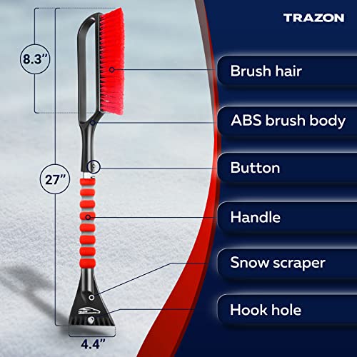 27" Snow Brush & Ice Scrapers with Foam Grip, Detachable, Gray O826