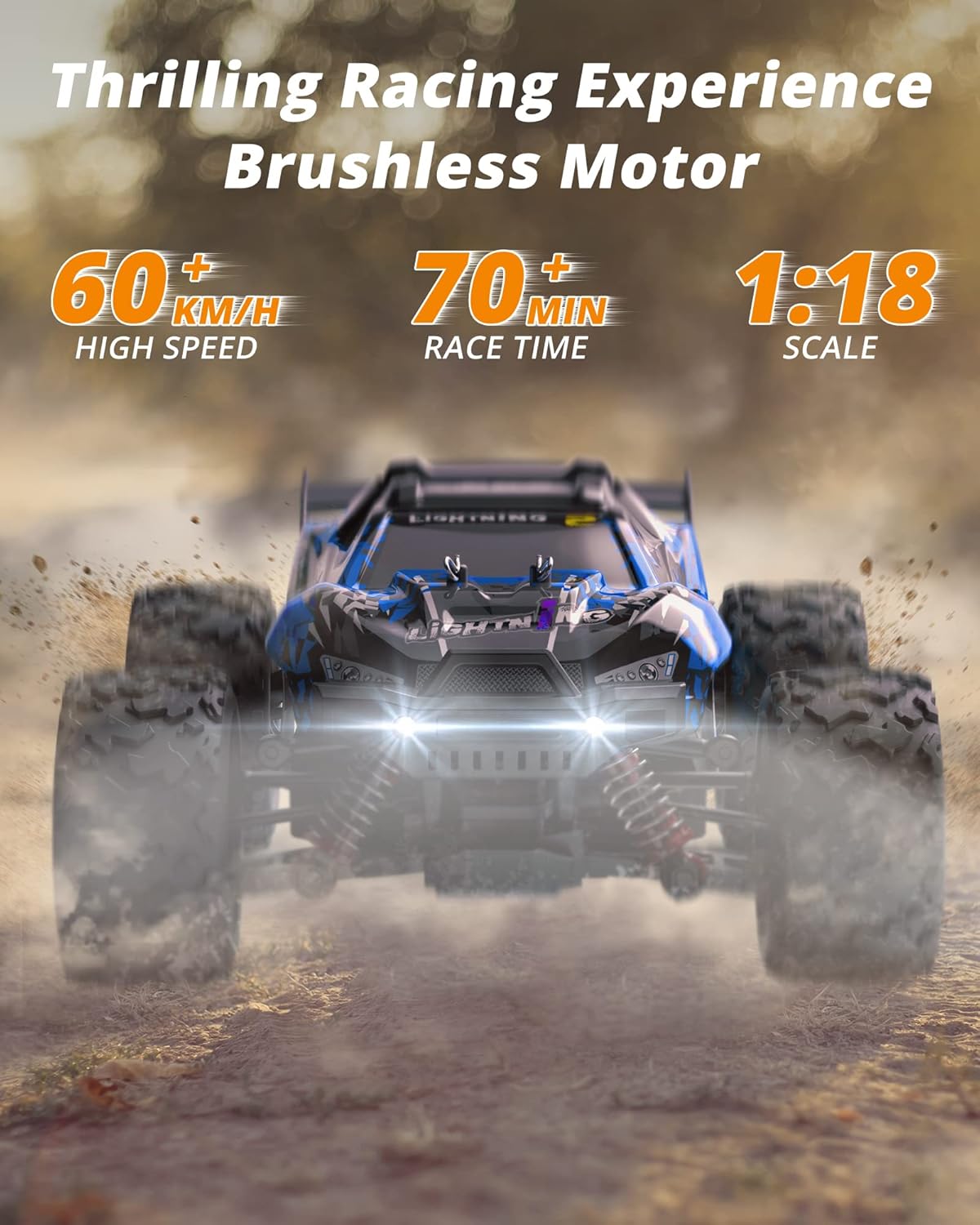 1:18 Scale Brushless 4WD Off-Road Remote Control Car with 2 Rechargeable Batteries N737523