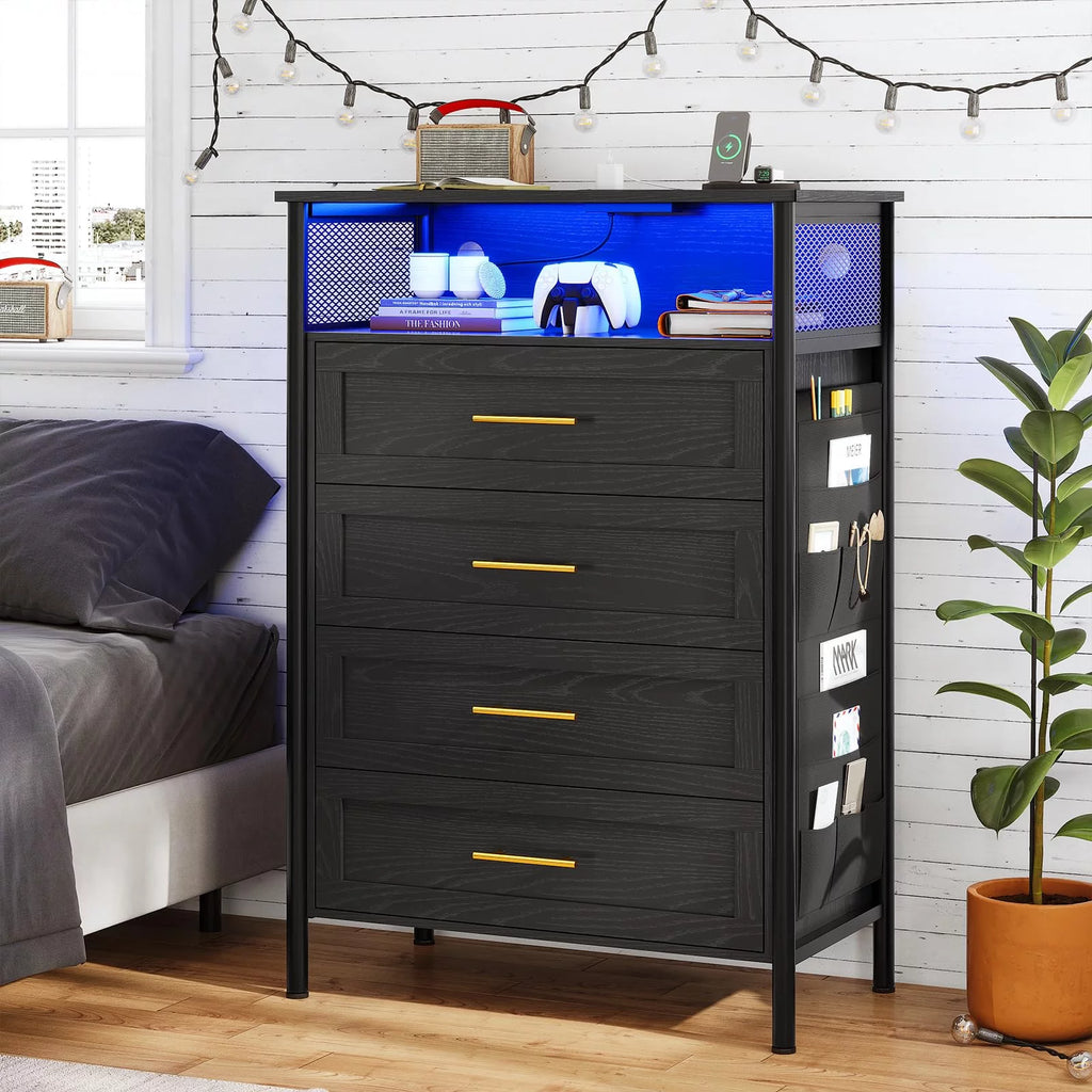 Black 4 Drawer Dresser with Charging Station W795954