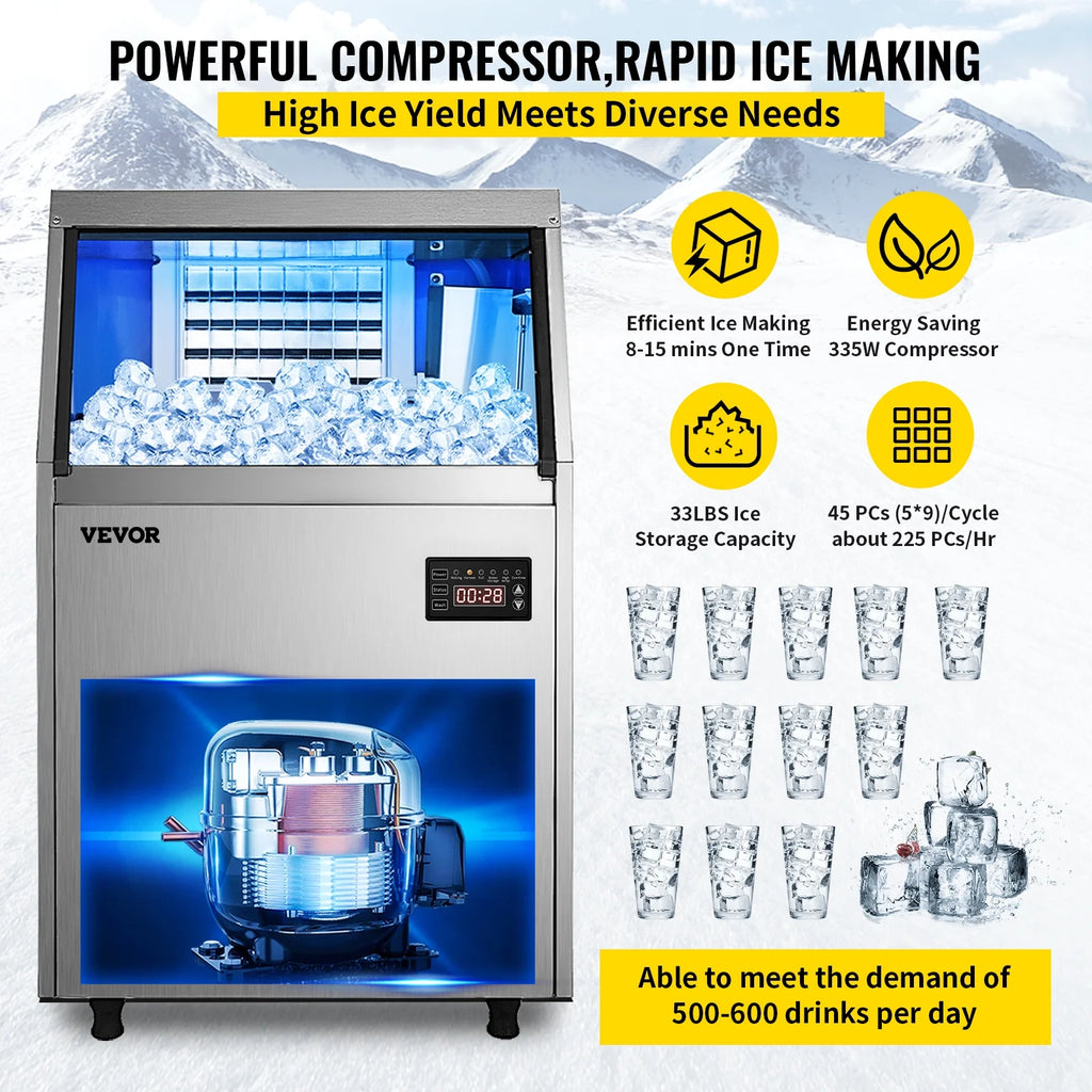 110V Commercial Ice Maker 120-130lbs/24H Stainless Steel U129048