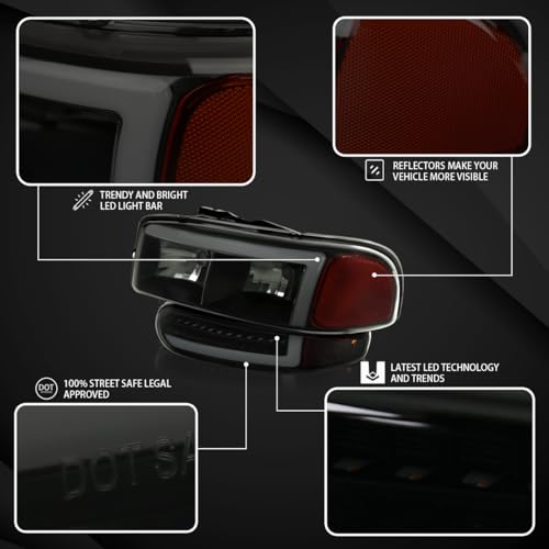 Compatible with 2000-2006 GMC Sierra Denali Black Smoke LED Tube Headlights + Sequential Bumper Lights V99329