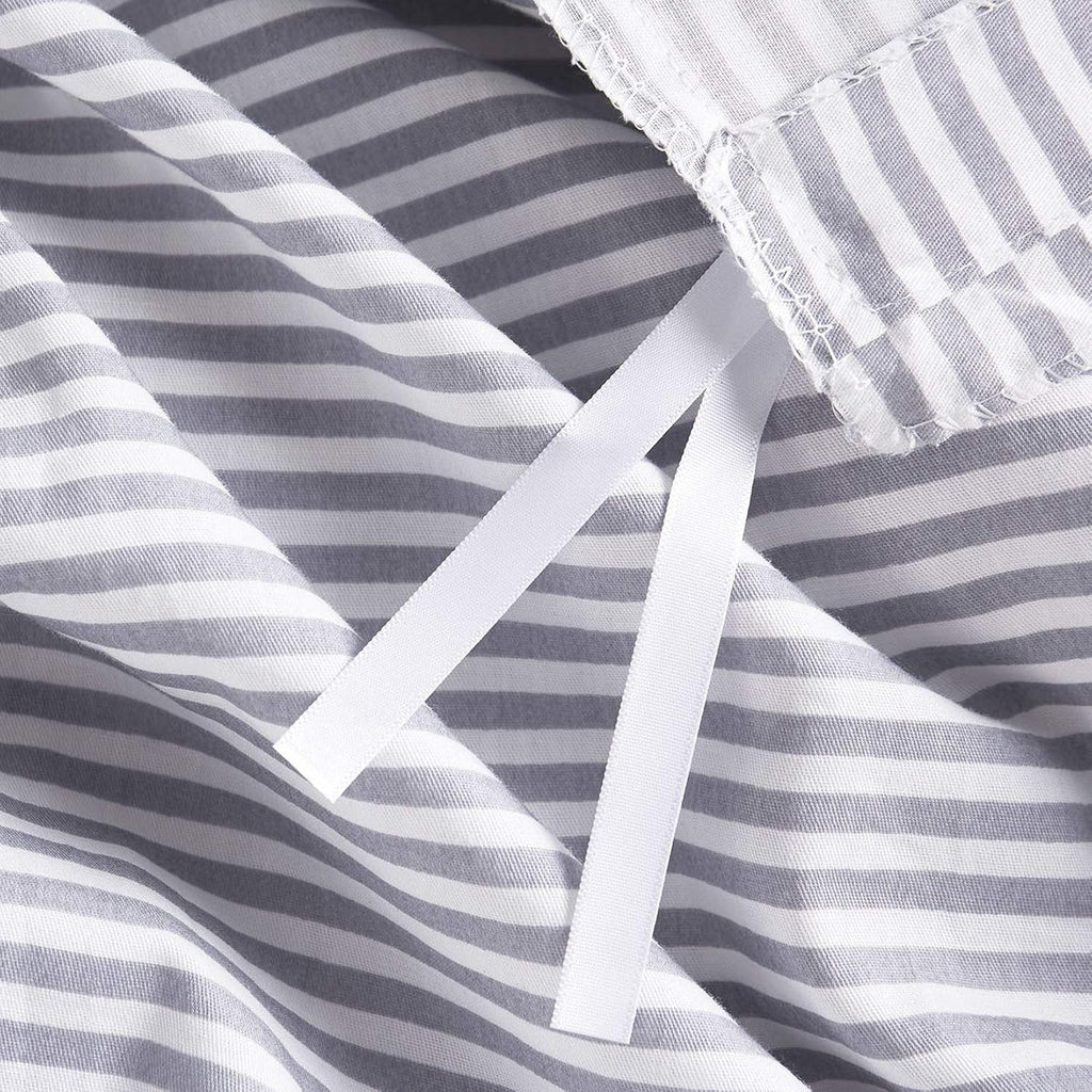 Gray White Striped 100% Cotton Duvet Cover Set, California King Size E448082