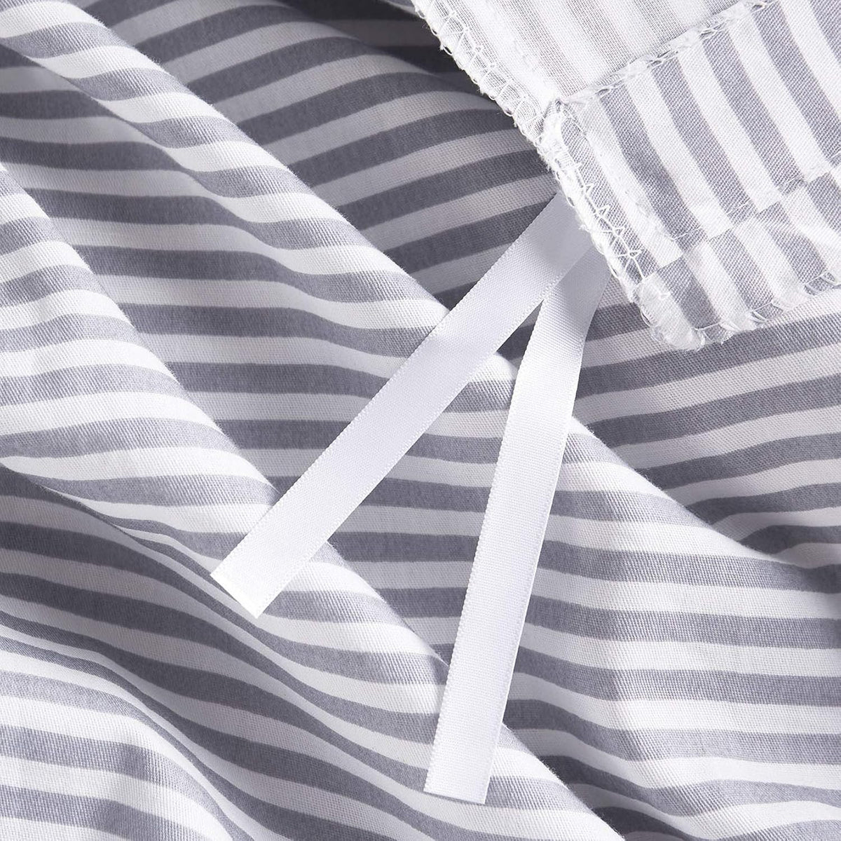 Gray White Striped 100% Cotton Duvet Cover Set, California King Size E448082
