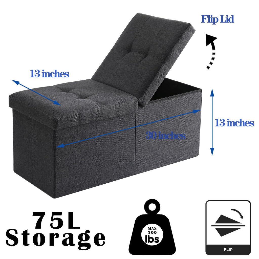Linen Fabric Storage Ottoman Bench H9802
