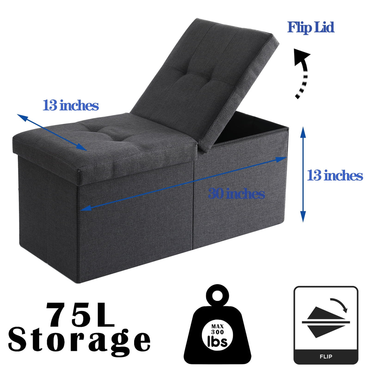 Linen Fabric Storage Ottoman Bench H9802