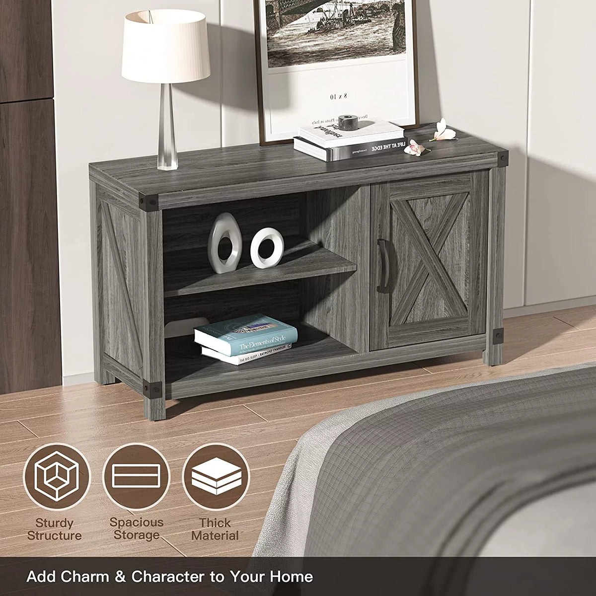 Grey Wood TV Stand with Storage A812705