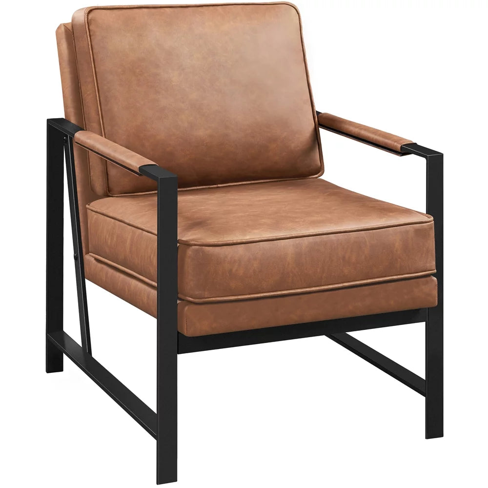 Brown Faux Leather Accent Chair with Metal Frame C144