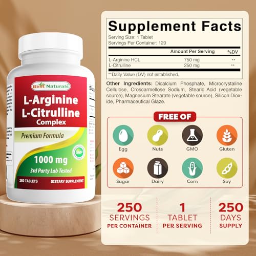 L-Arginine L-Citruline Complex Tablets, 250 Count V19514