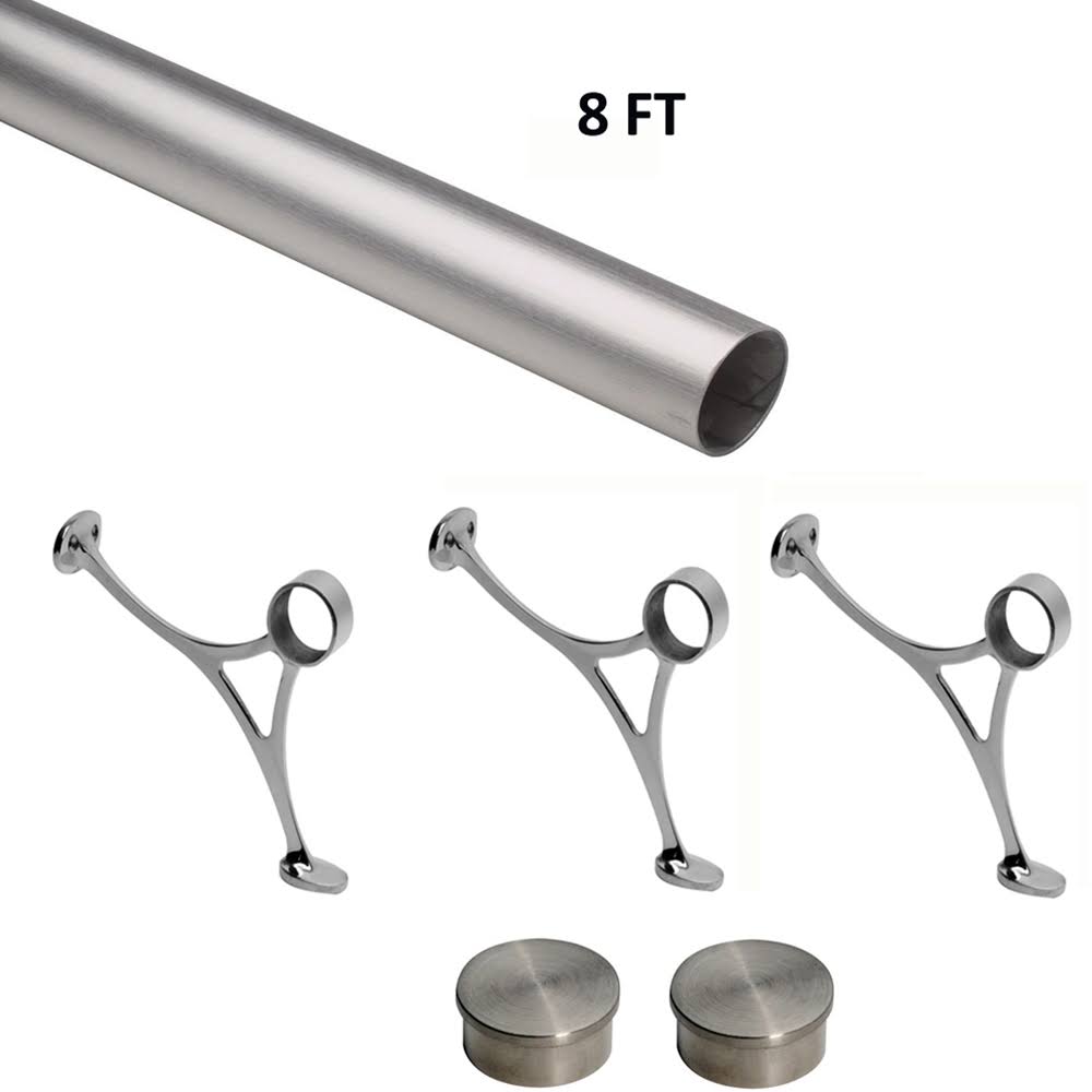 Satin Brushed Solid Stainless Steel Bar Foot Rail Kit J939692
