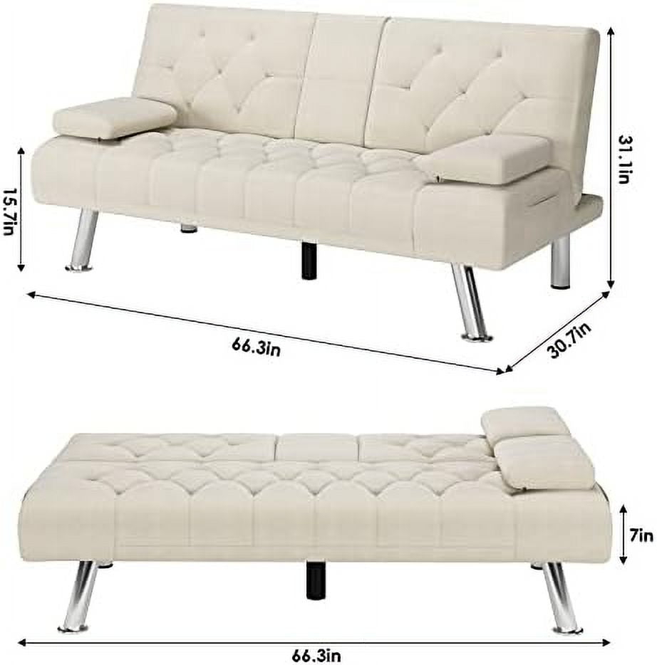 Dark Grey Upholstered Convertible Futon Sofa Bed with Metal Legs R187773