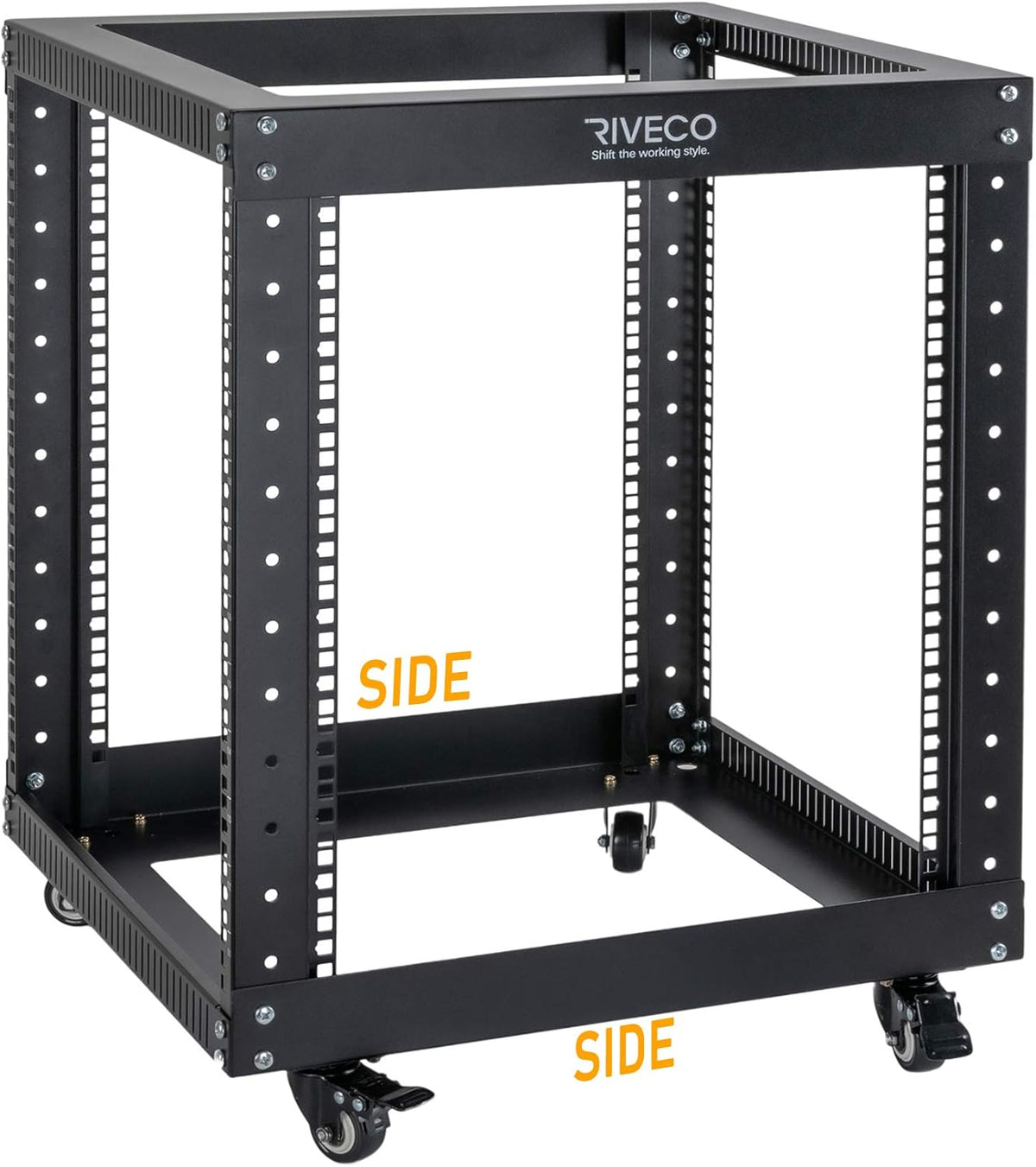 12U Open Frame Server Rack with Casters, 4 Post, 19-inch, Black T29443