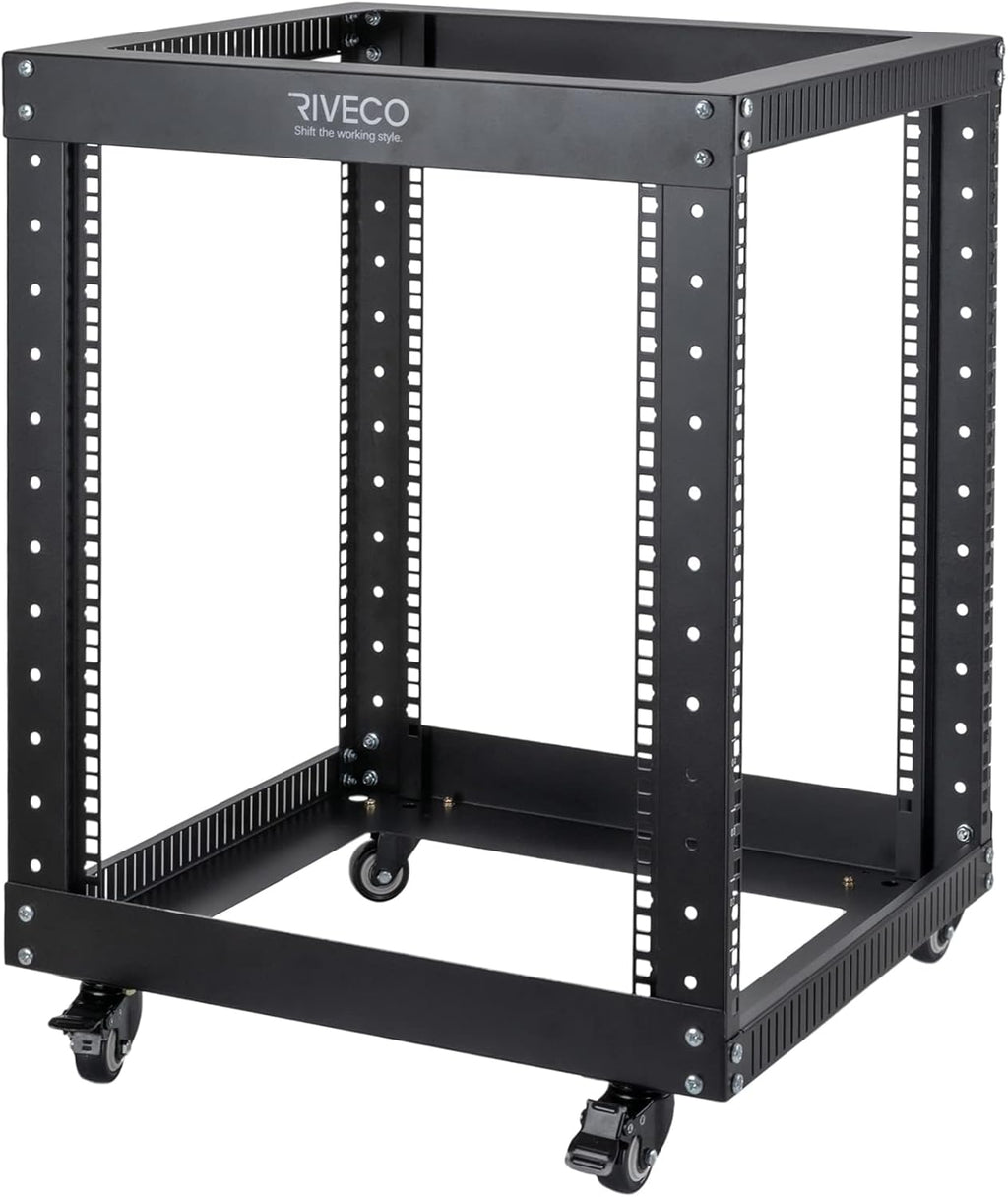 12U Open Frame Server Rack with Casters, 4 Post, 19-inch, Black T29443