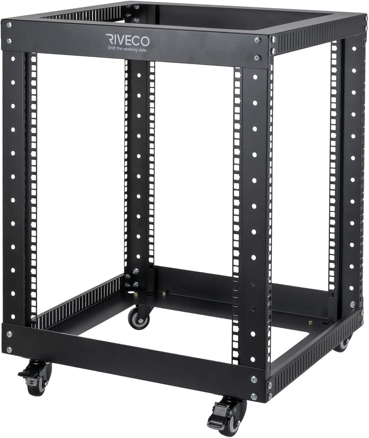 12U Open Frame Server Rack with Casters, 4 Post, 19-inch, Black T29443