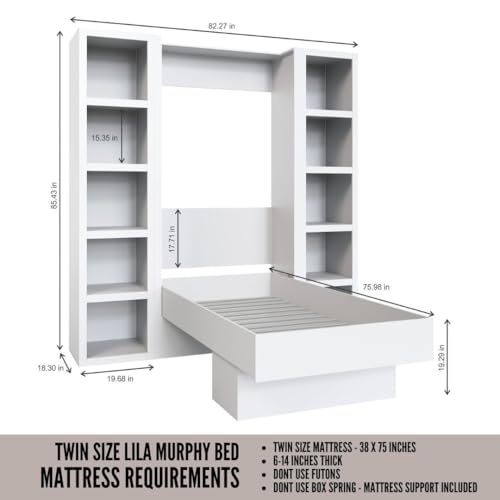 Queen Murphy Wall Bed in Brown Wood Grain with Two Bookshelves I264