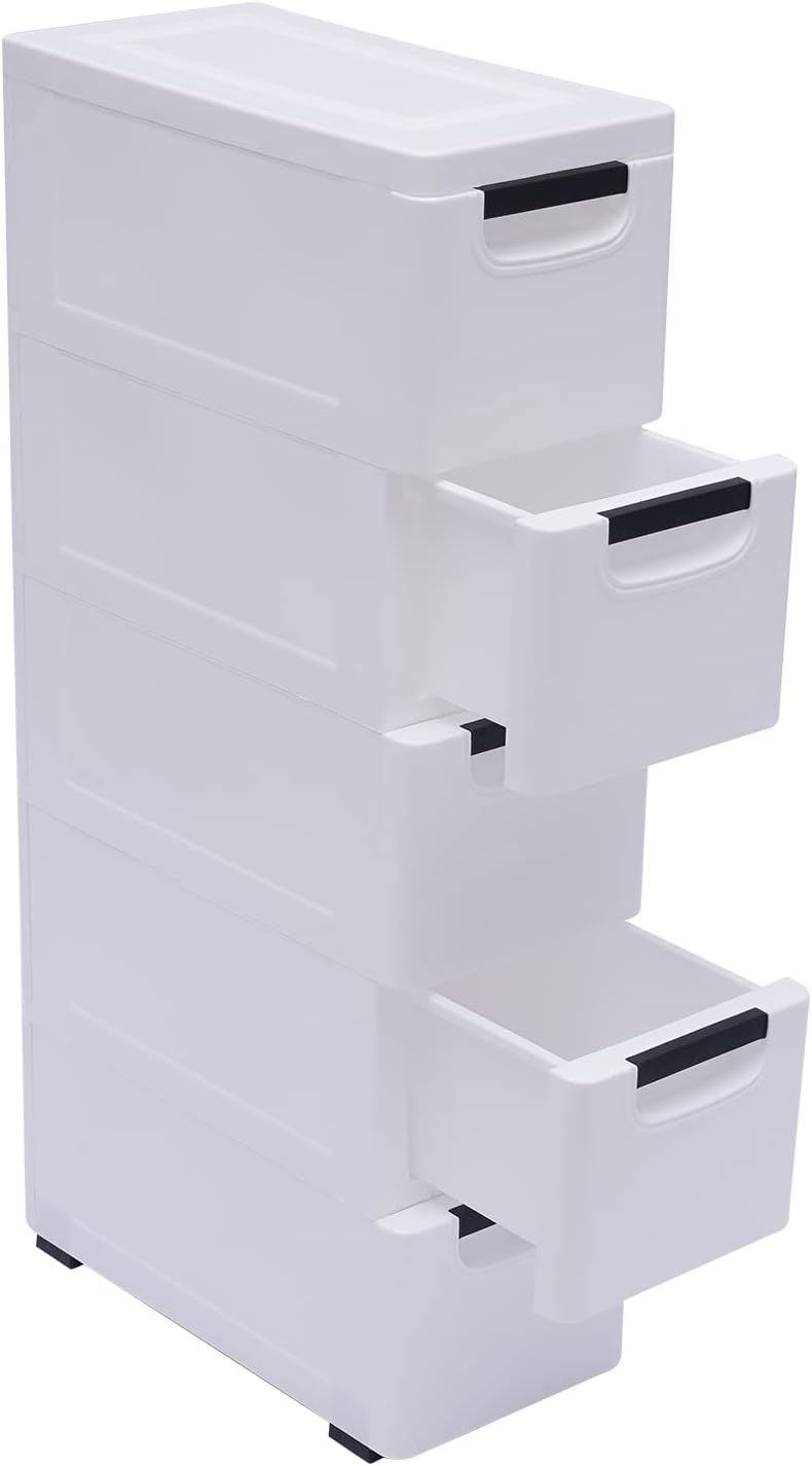 White 5 Drawer Plastic Storage Cabinet with Wheels V785126