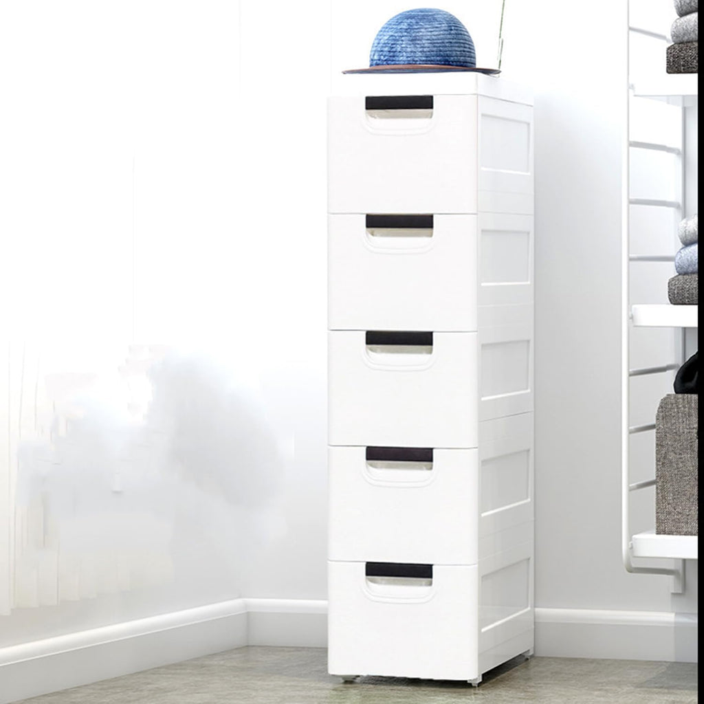 White 5 Drawer Plastic Storage Cabinet with Wheels V785126