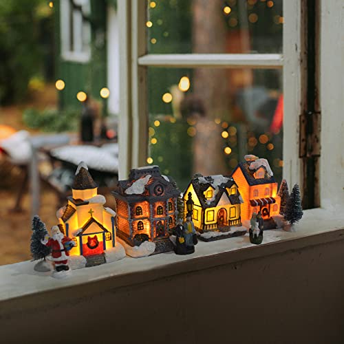 LED Lighted Christmas Village Houses with Figurines E49373