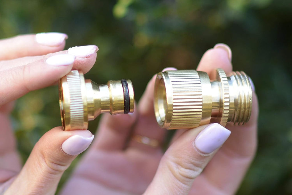 Solid Brass 3/4 inch GHT Garden Hose Quick Connector Set, Pack of 2 D7459