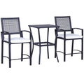 3 Pcs Rattan Wicker Patio Bar Set with Cushion T864789
