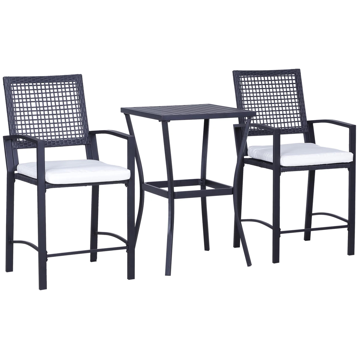 3 Pcs Rattan Wicker Patio Bar Set with Cushion T864789