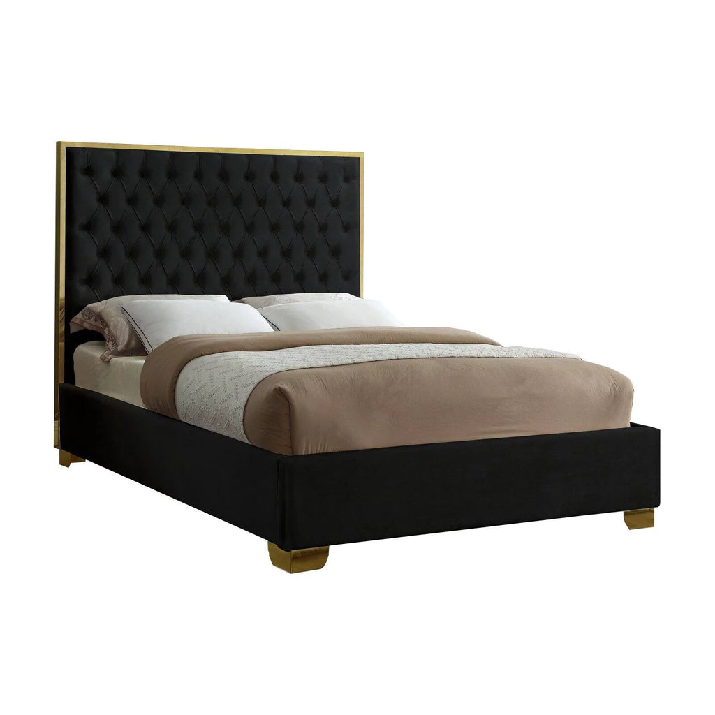 Solid Wood and Velvet King Bed in Navy B685