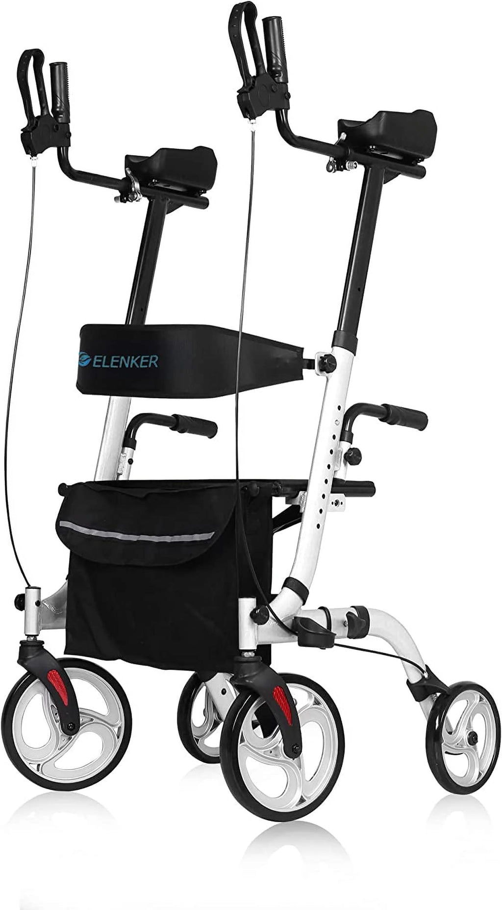 Upright Folding Rollator Walker with Seat, White S67388