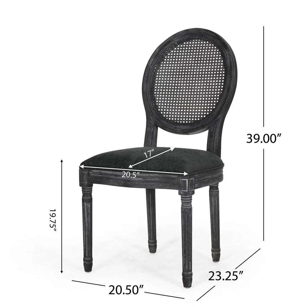 Upholstered Wood and Cane Dining Chairs, Set of 4 I5898