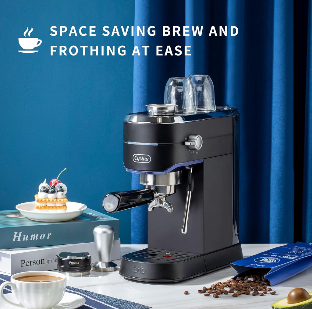 Black Espresso Machine with Milk Steam Frother Wand U76622