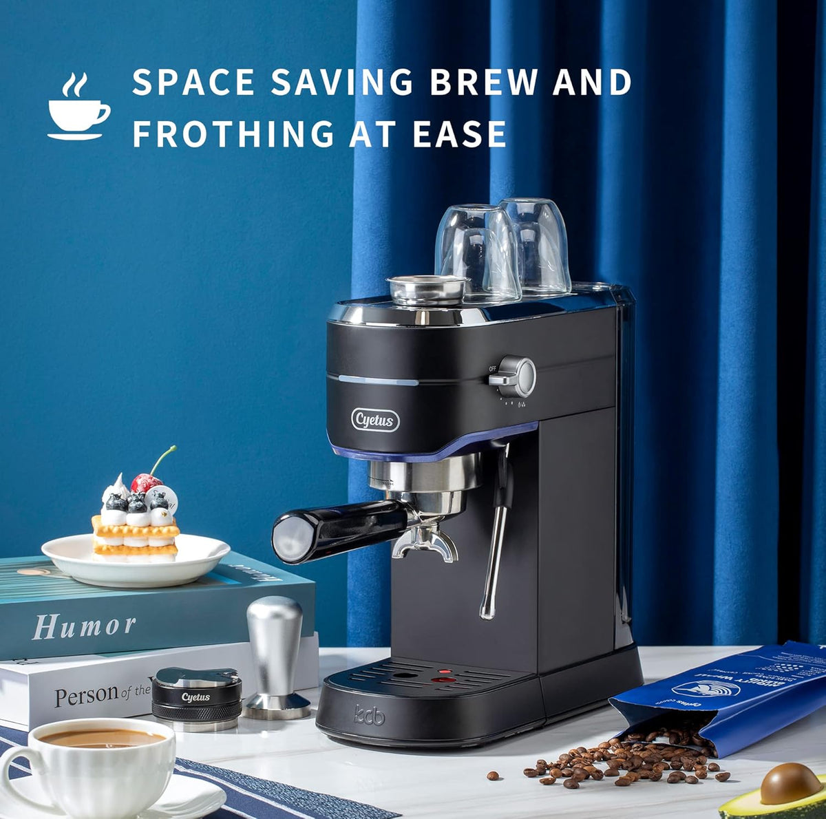 Black Espresso Machine with Milk Steam Frother Wand U76622