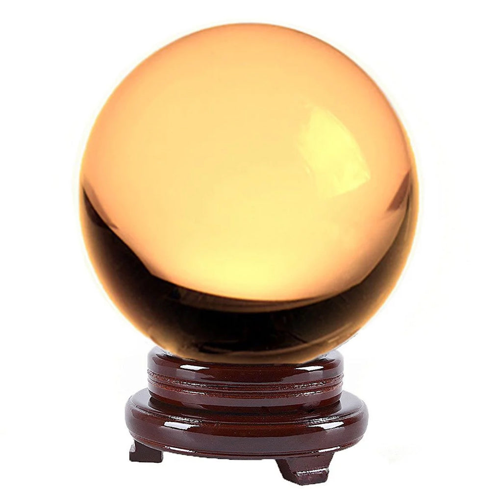 Yellow 4.2 inch Crystal Ball with Wooden Stand P854