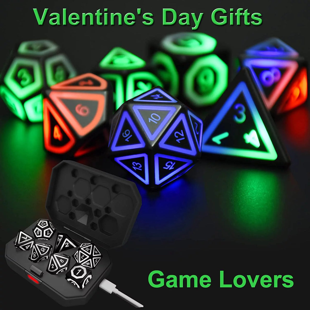 LED Glow Dice Set with Charging Case M16219