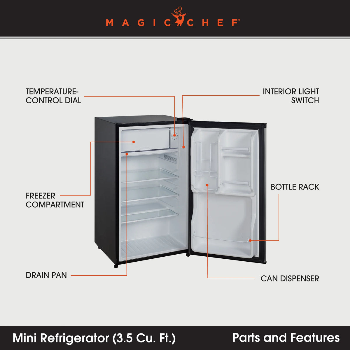 18.5 inch 3.5 Cu. ft. Compact Refrigerator Single Door B918