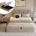 California King Size Lift-Up Storage Upholstered Platform Bed Beige J498340