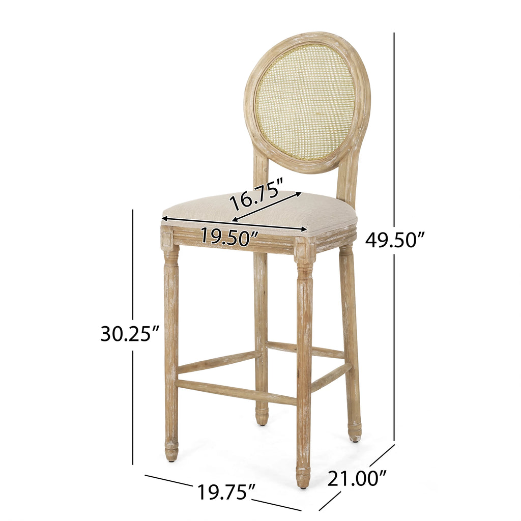 Fabric Upholstered Wood and Cane Barstools, Set of 2 V36350