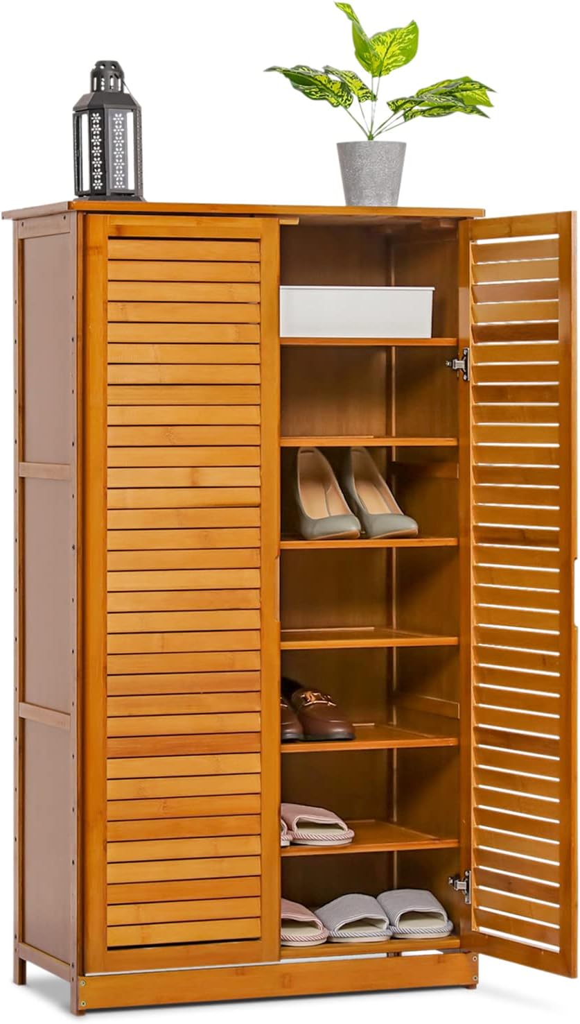Brown Bamboo Shoe Storage Cabinet with Double Shutter Doors B251