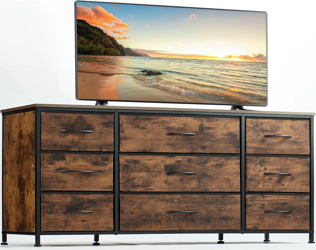 Black 9 Drawer Wide Dresser TV Stand P790259