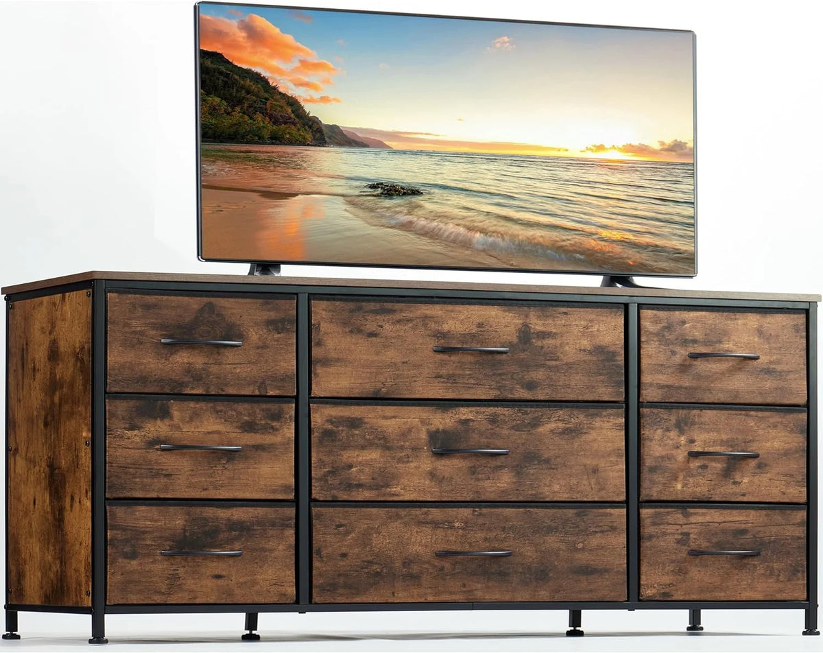 Black 9 Drawer Wide Dresser TV Stand P790259