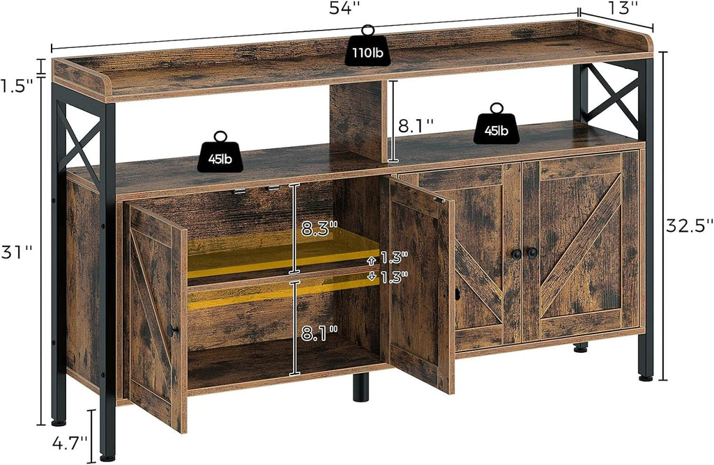 Rustic Brown 55Inch Console Table with Cabinet and Open Shelf N3847