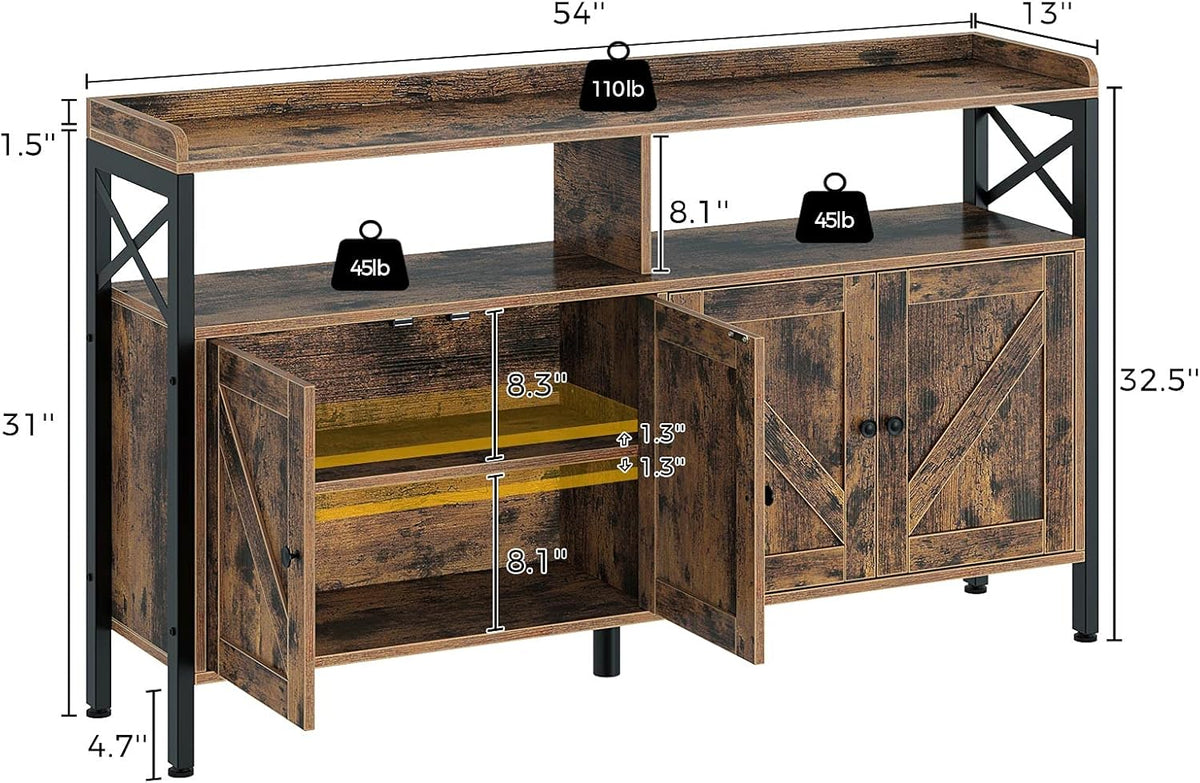 Rustic Brown 55Inch Console Table with Cabinet and Open Shelf N3847