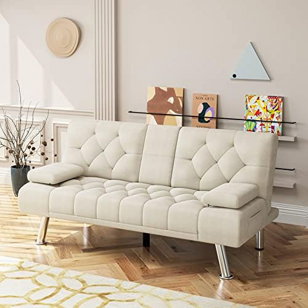 Dark Grey Upholstered Convertible Futon Sofa Bed with Metal Legs R187773