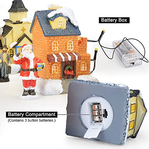 LED Lighted Christmas Village Houses with Figurines E49373